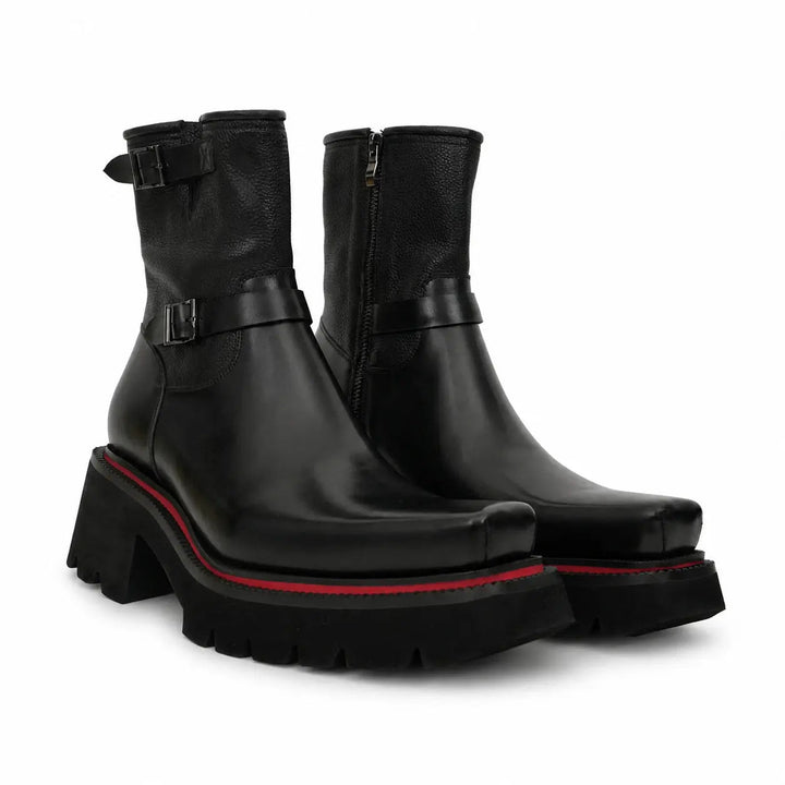Black Square-Toe Cow Leather Chelsea Boots