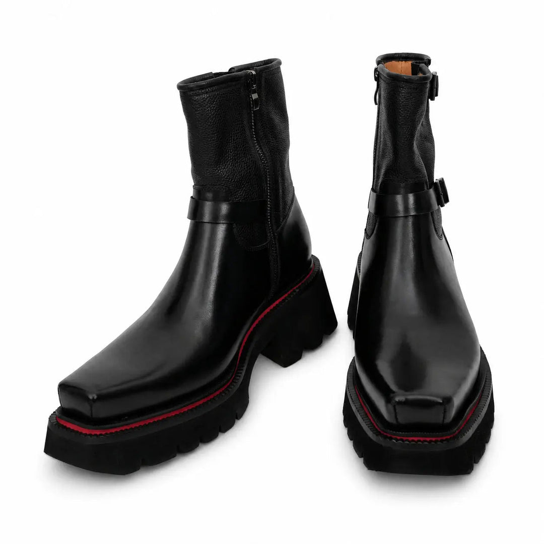 Black Square-Toe Cow Leather Chelsea Boots