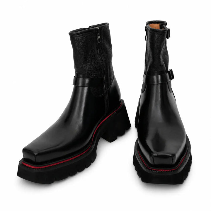 Black Square-Toe Cow Leather Chelsea Boots