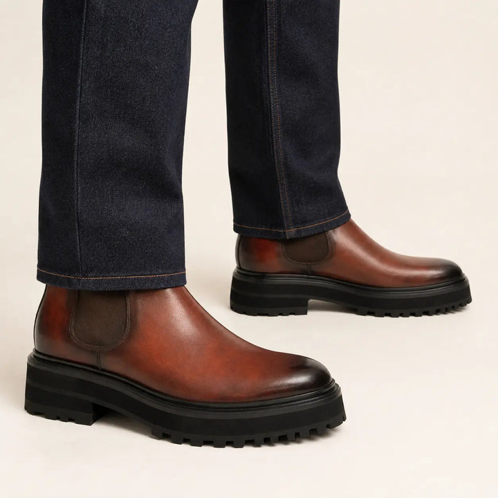 Brown Burnished Leather Chelsea Boot