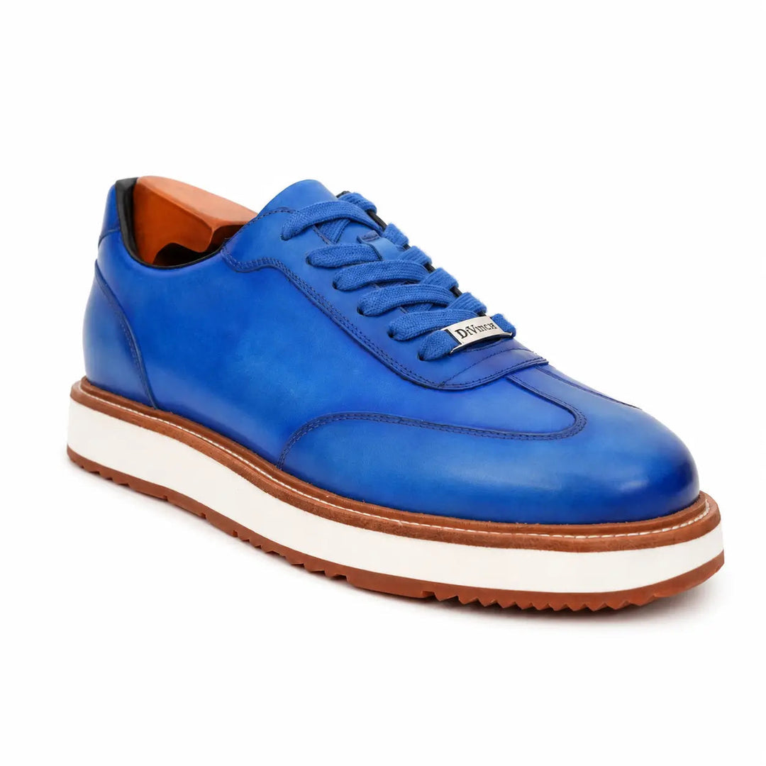 Cobalt Blue Leather Platform Lace-Up Shoes