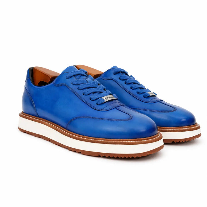 Cobalt Blue Leather Platform Lace-Up Shoes