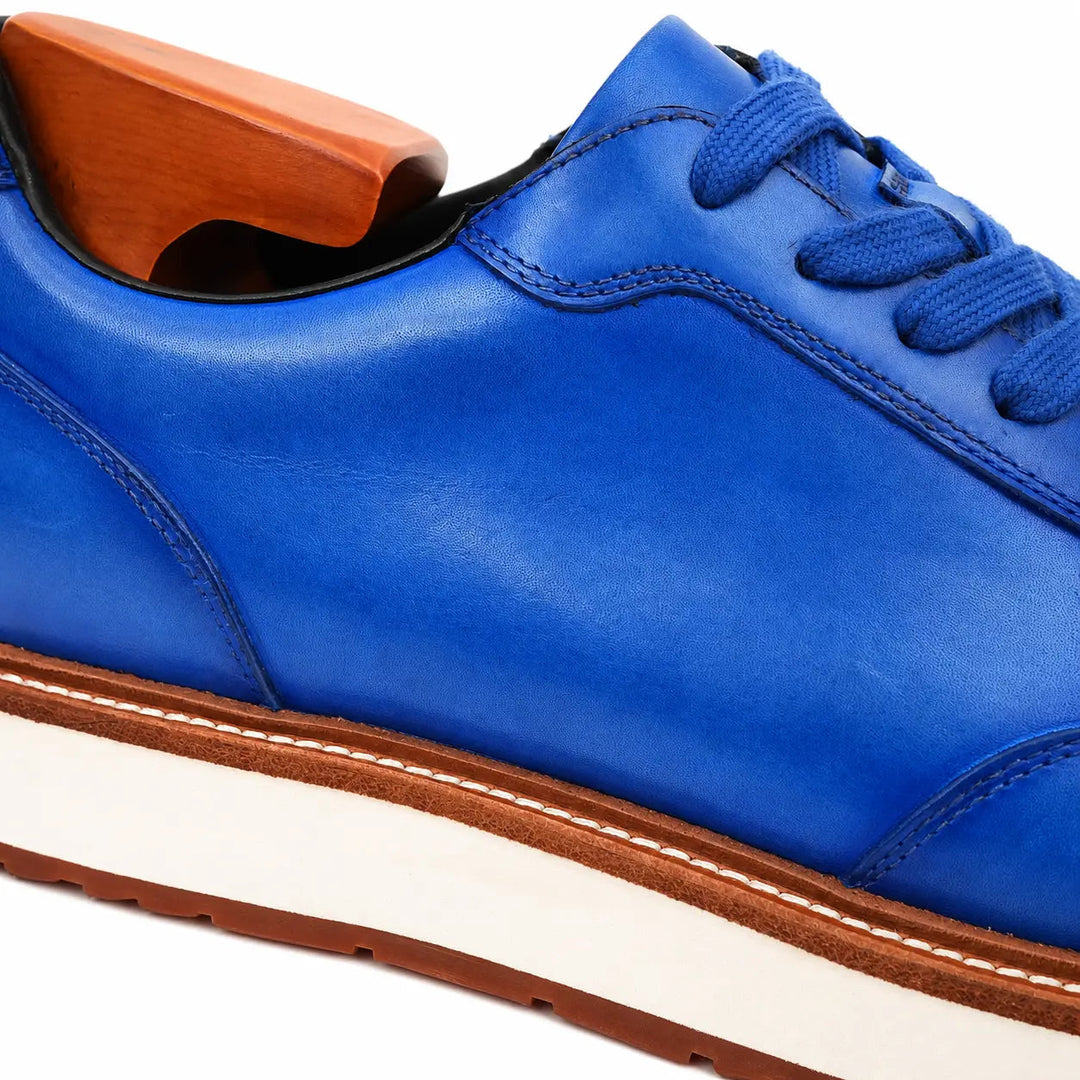Cobalt Blue Leather Platform Lace-Up Shoes