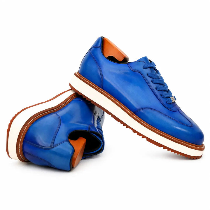 Cobalt Blue Leather Platform Lace-Up Shoes