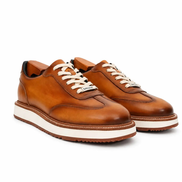 Orange-Brown Apron-Toe Cow Leather Casual Shoes