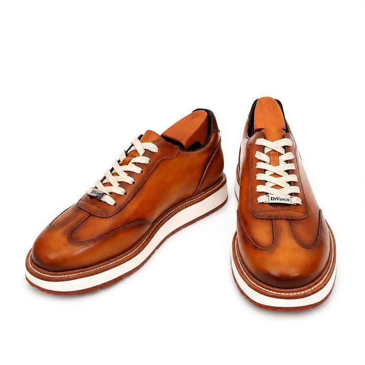 Orange-Brown Apron-Toe Cow Leather Casual Shoes