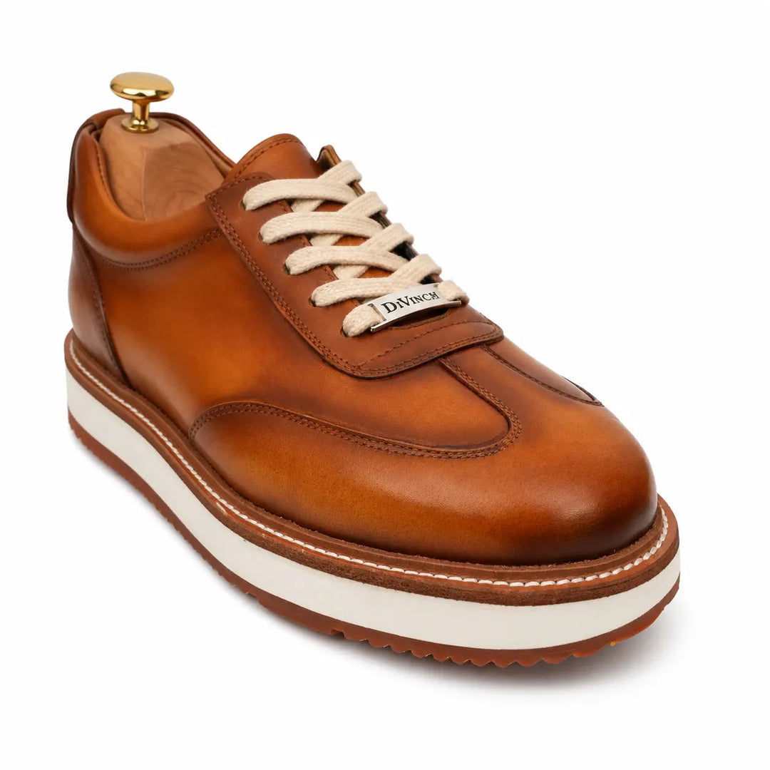 Orange-Brown Apron-Toe Cow Leather Casual Shoes