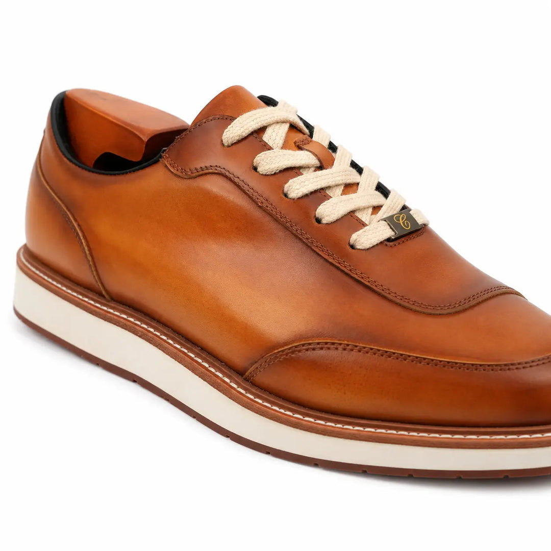 Orange-Brown Apron-Toe Cow Leather Casual Shoes