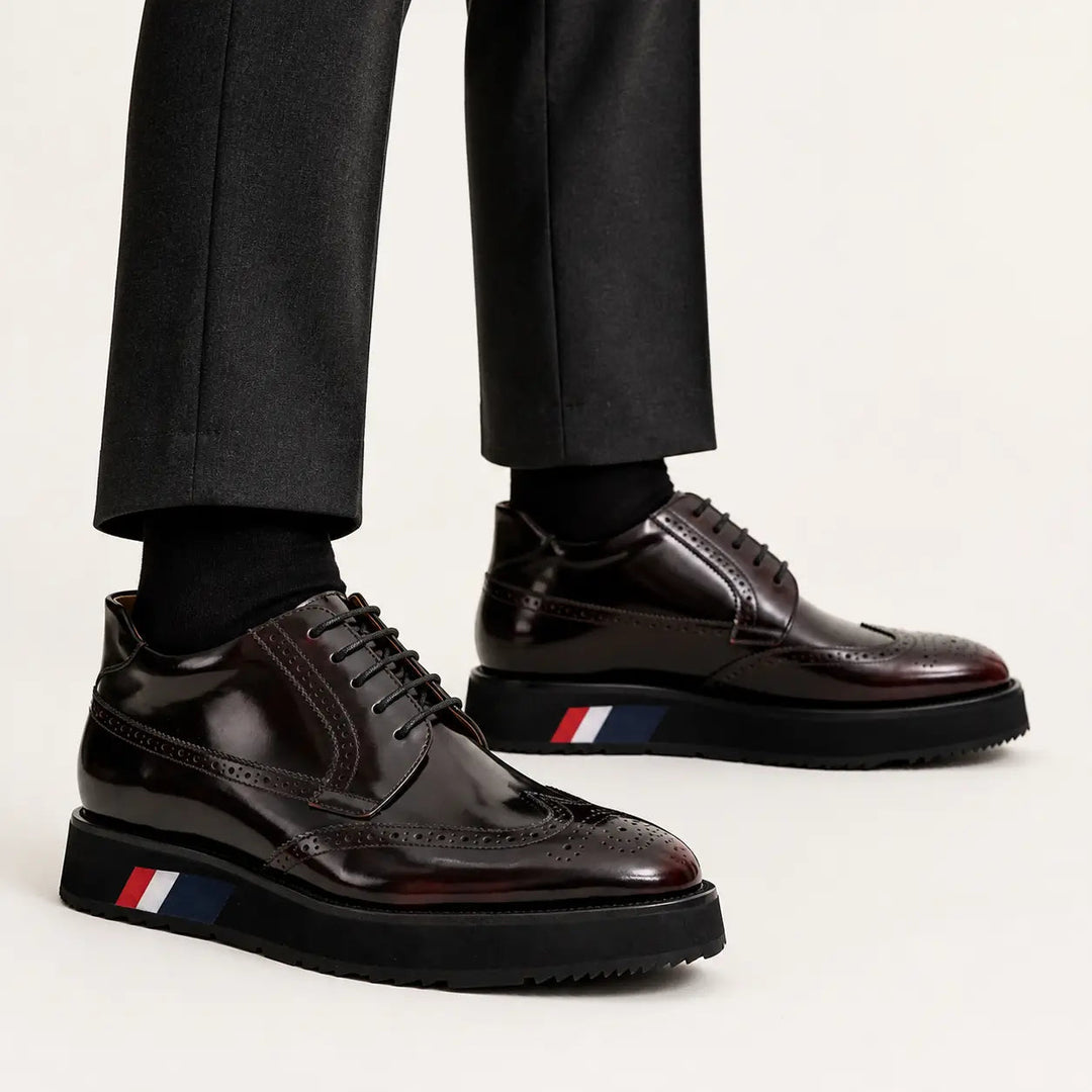 Dark Burgundy Calf Leather Wingtip Derby Shoes