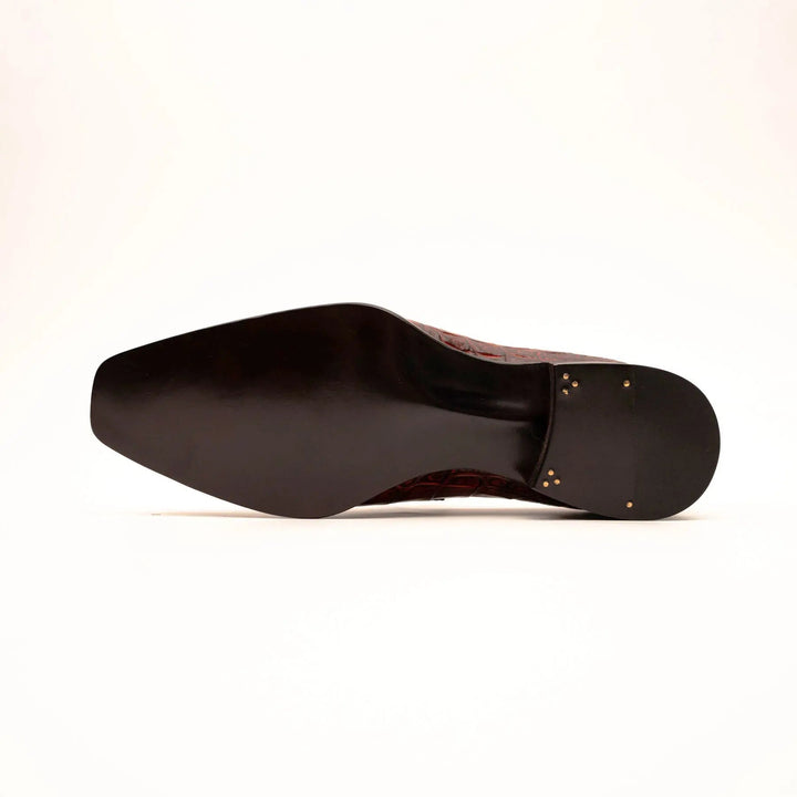 Red Apron-Toe Crocodile Leather Loafers