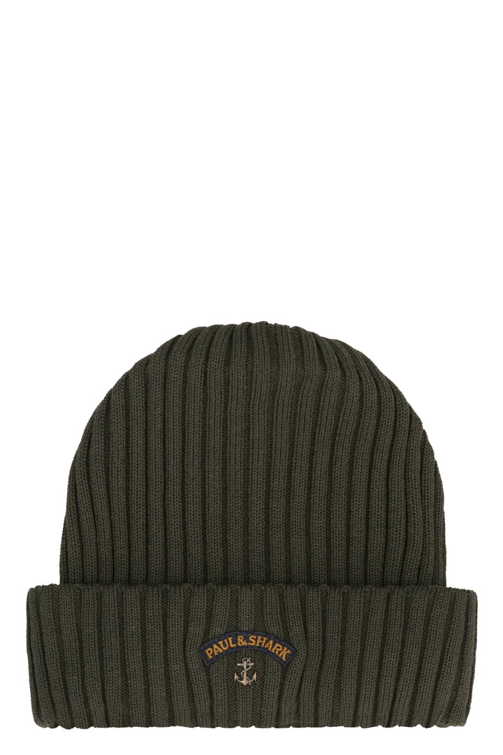 PAUL &amp; SHARK Ribbed Wool Beanie with Front Logo Detail