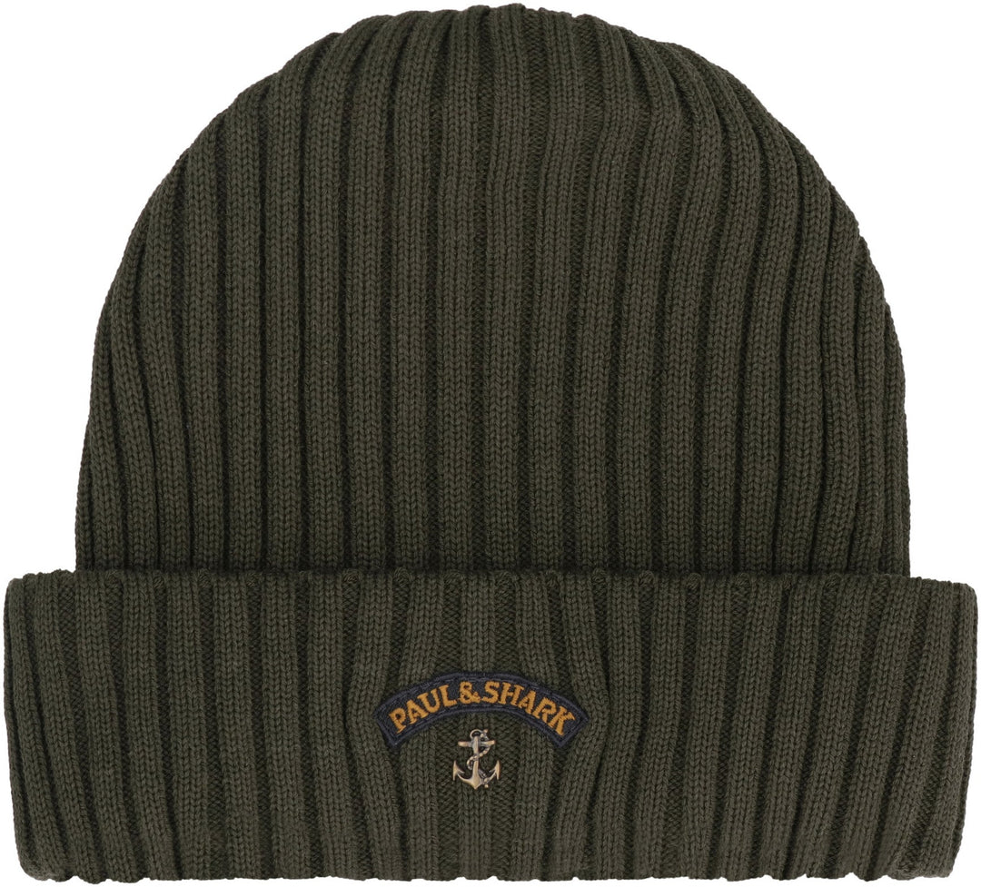 PAUL &amp; SHARK Ribbed Wool Beanie with Front Logo Detail