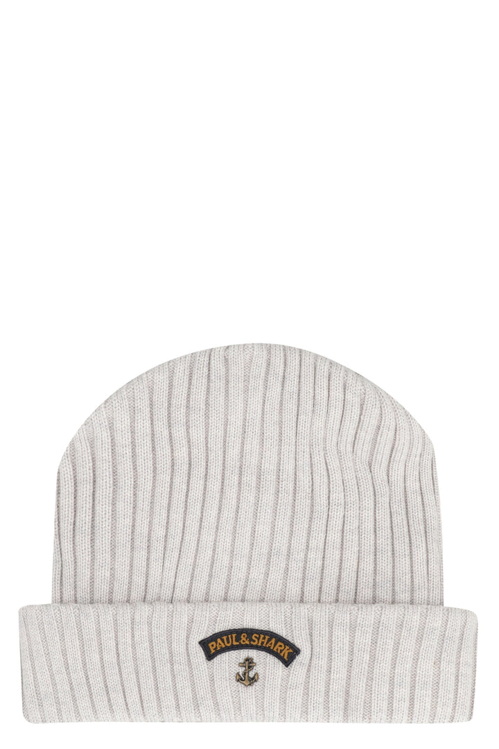 PAUL &amp; SHARK Ribbed Wool Beanie with Front Logo Detail