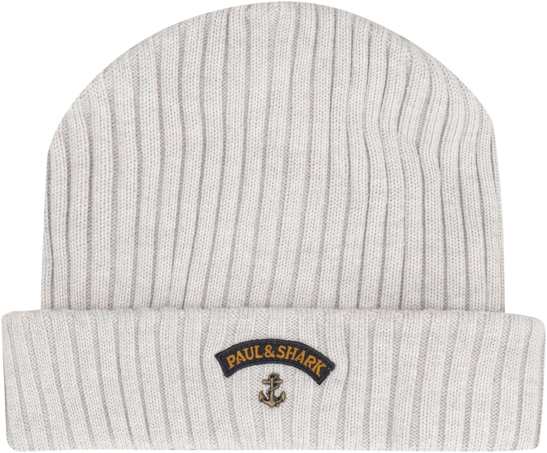 PAUL &amp; SHARK Ribbed Wool Beanie with Front Logo Detail