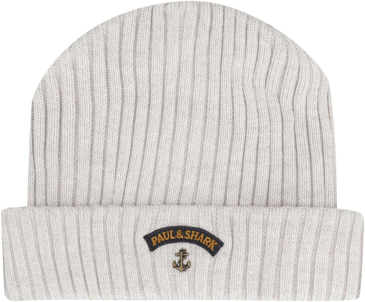 PAUL &amp; SHARK Ribbed Wool Beanie with Front Logo Detail