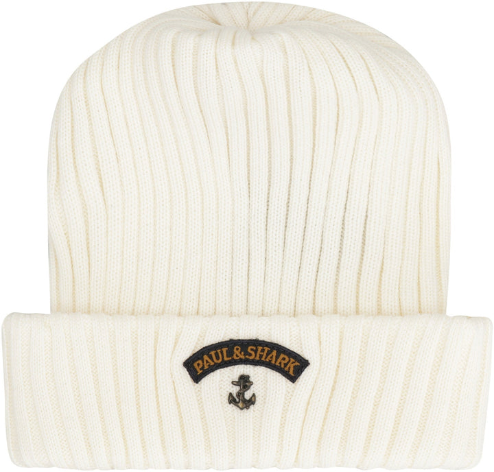 PAUL &amp; SHARK Ribbed Wool Beanie with Front Logo Detail