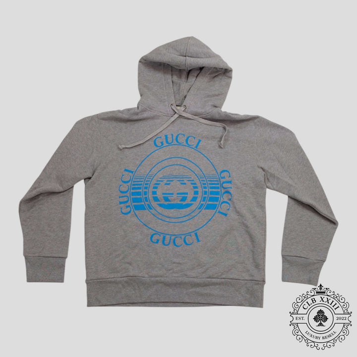 Gucci Record Print Pullover Hoodie in Grey