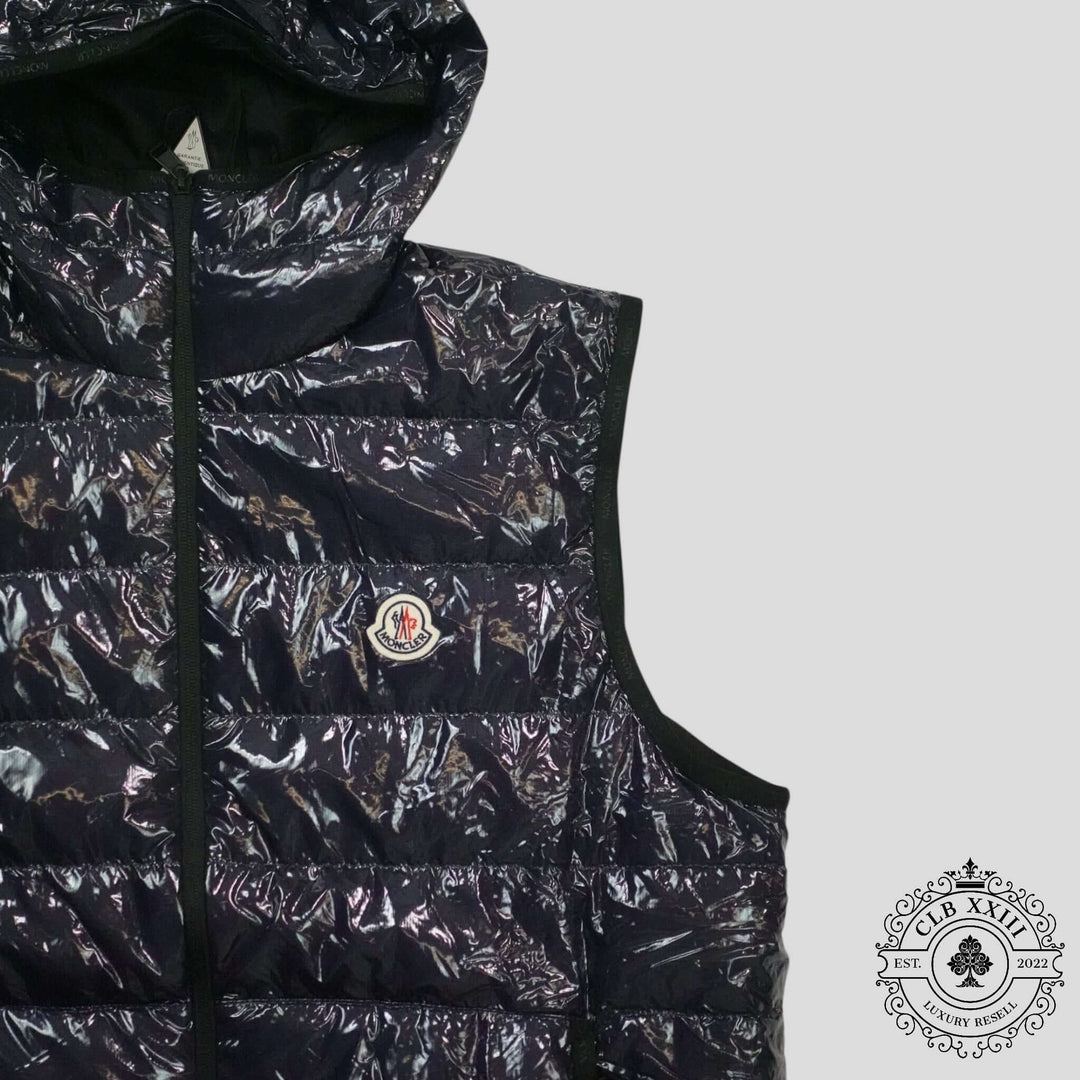 Moncler Hooded Puffer Vest in Navy Blue