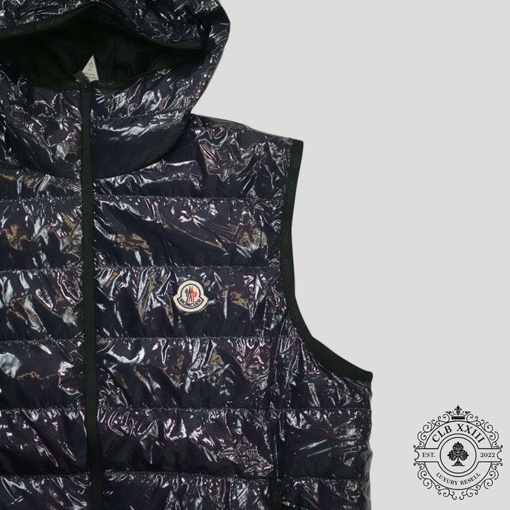 Moncler Hooded Puffer Vest in Navy Blue