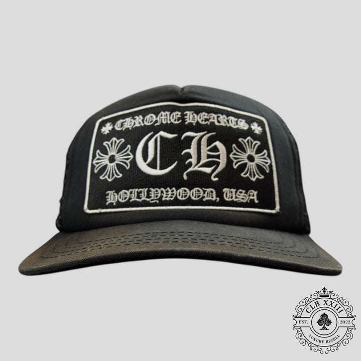 Chrome Hearts Hollywood CH Patch Trucker Hat in Black - Preowned