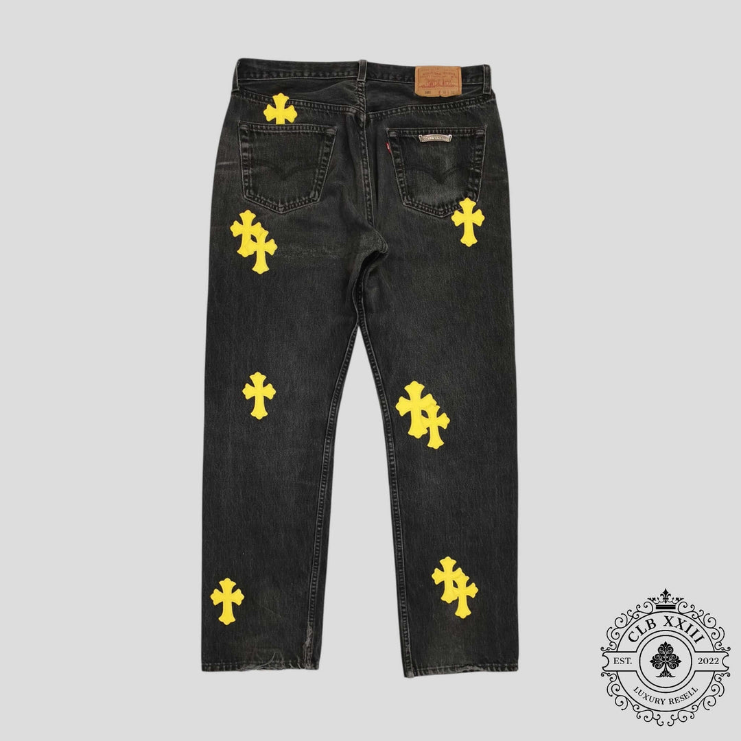 Chrome Hearts Cross Patch Jeans in Black/Yellow
