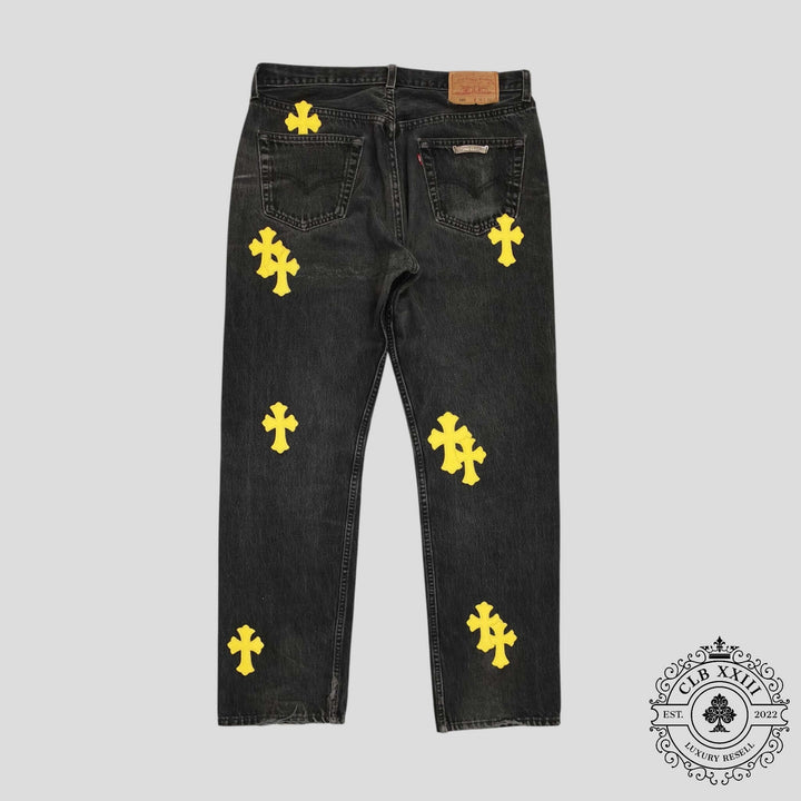Chrome Hearts Cross Patch Jeans in Black/Yellow