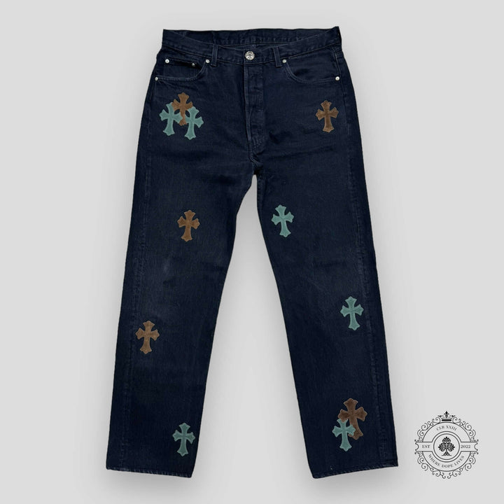 Chrome Hearts Green / Brown Cross Patch Jeans