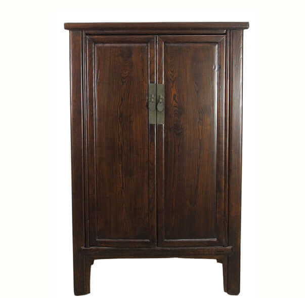Wooden cabinet with two doors on a white background