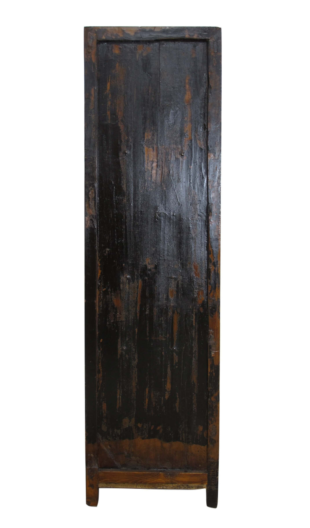 Vintage wooden cabinet with a dark, weathered finish on a white background