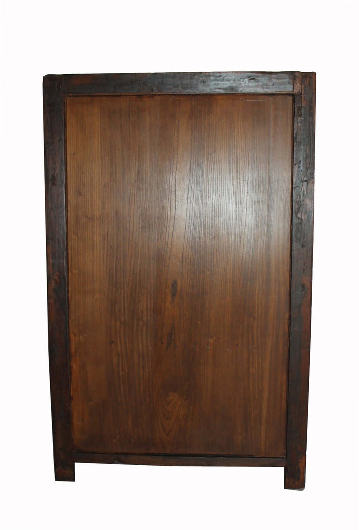 Wooden cabinet with a dark brown finish on a white background