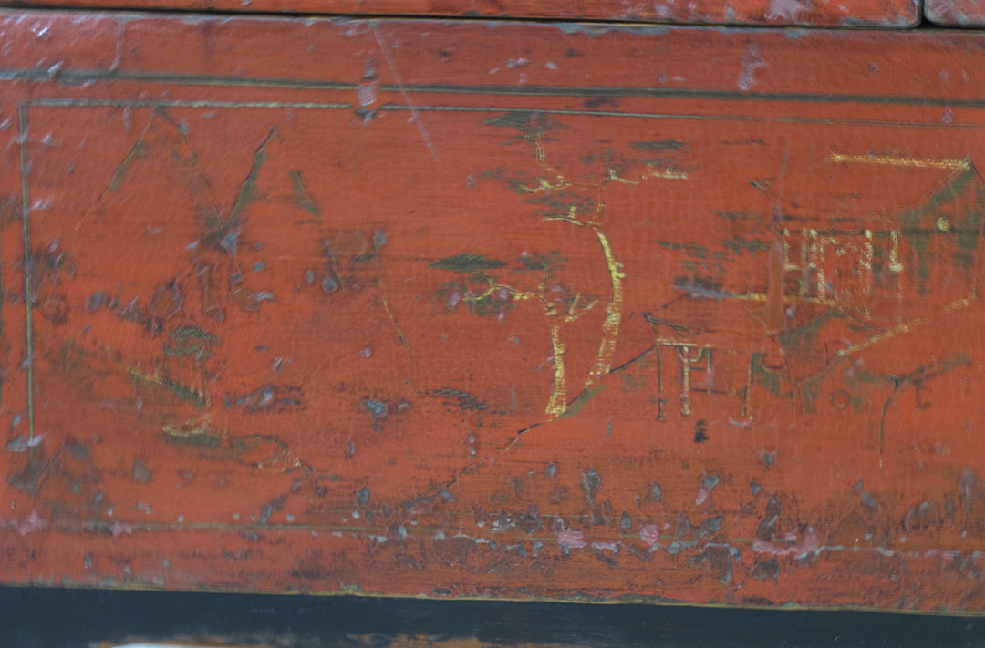 Red Antique Chinese Chinoiserie Style Cabinet