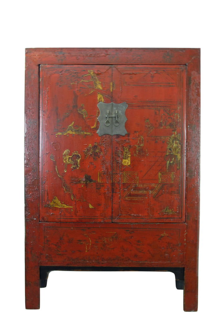 Red Antique Chinese Chinoiserie Style Cabinet