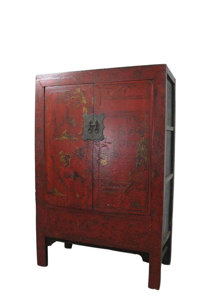 Red Antique Chinese Chinoiserie Style Cabinet