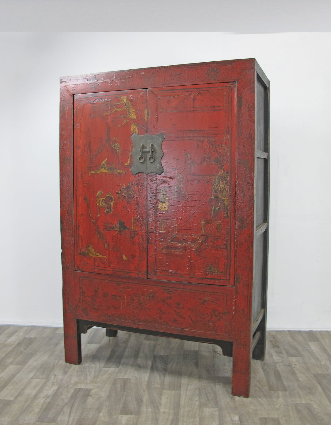 Red Antique Chinese Chinoiserie Style Cabinet
