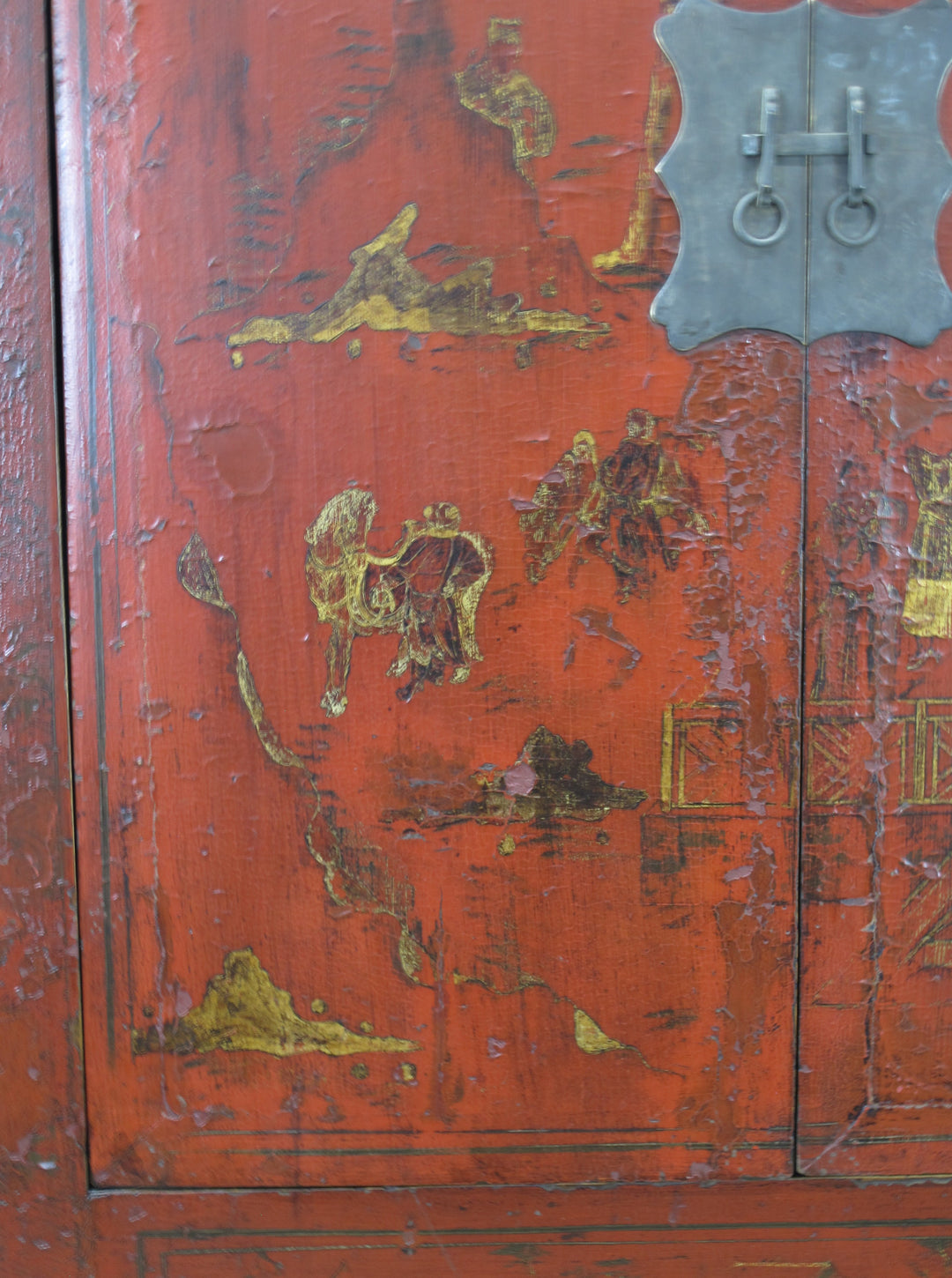 Red Antique Chinese Chinoiserie Style Cabinet
