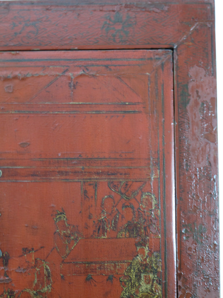 Red Antique Chinese Chinoiserie Style Cabinet