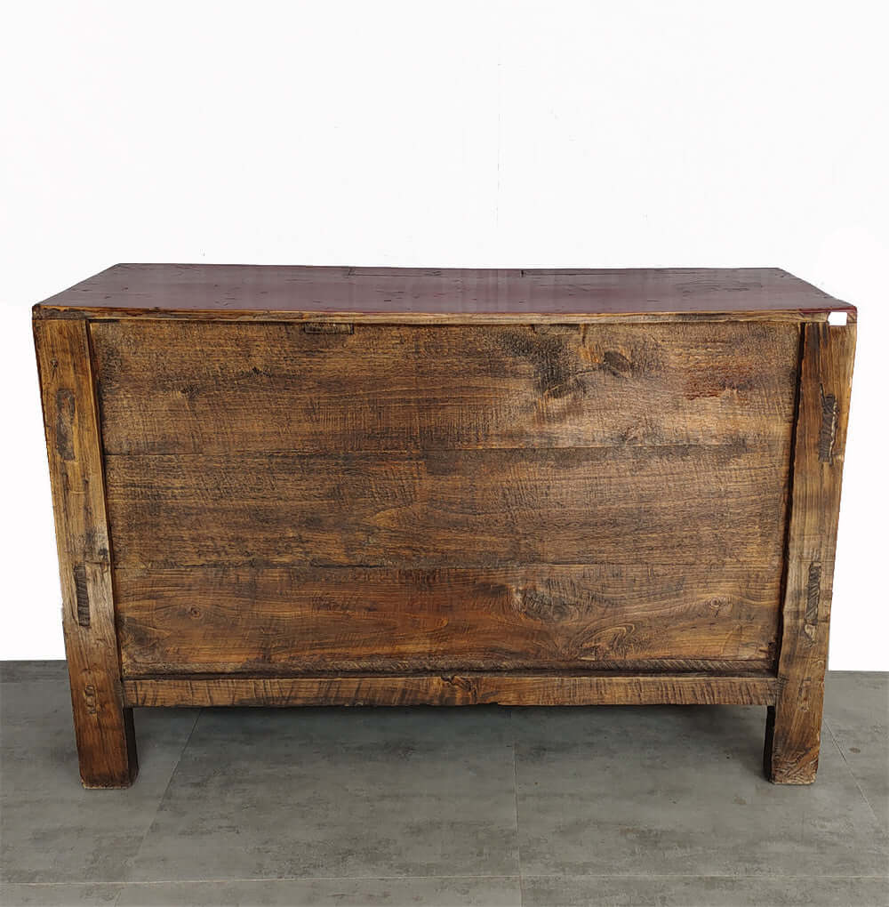Antique Red Cabinet Table with Carved Border Doors