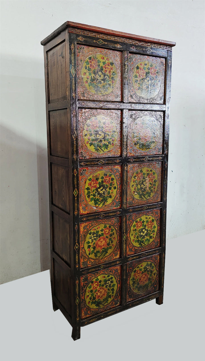 Vintage 69" Tall Tibetan 5 Compartments Cabinet