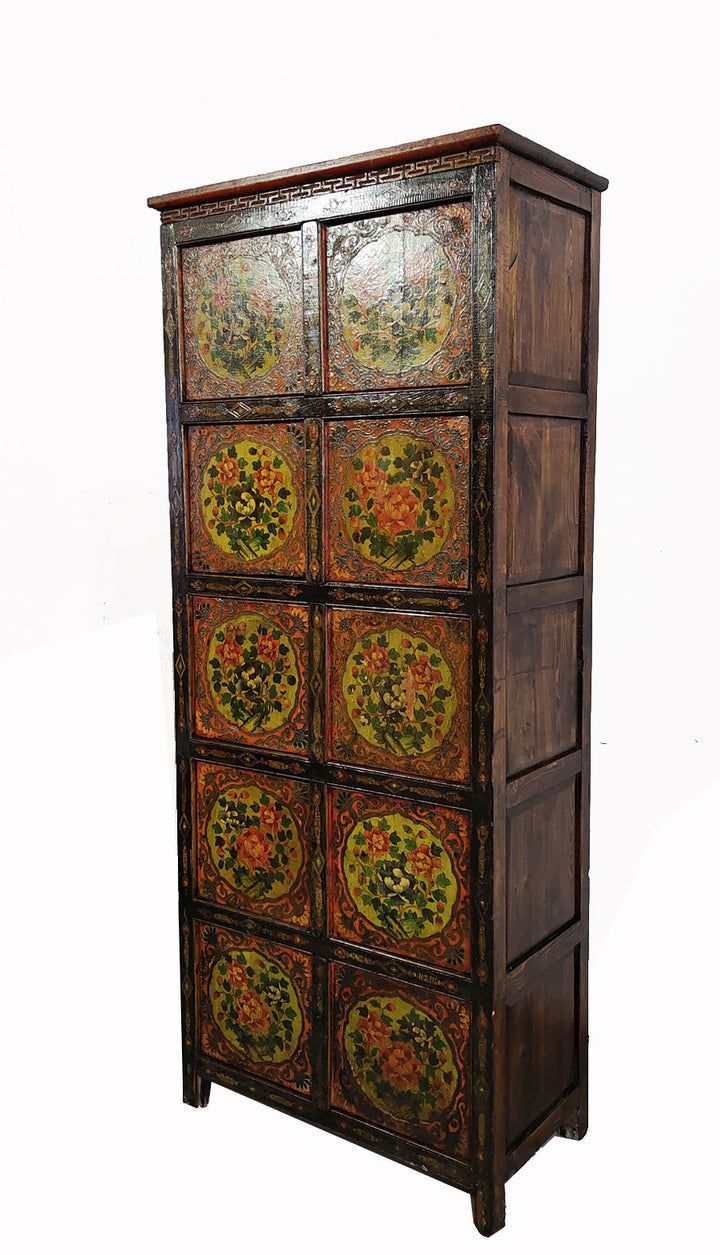 Vintage 69" Tall Tibetan 5 Compartments Cabinet