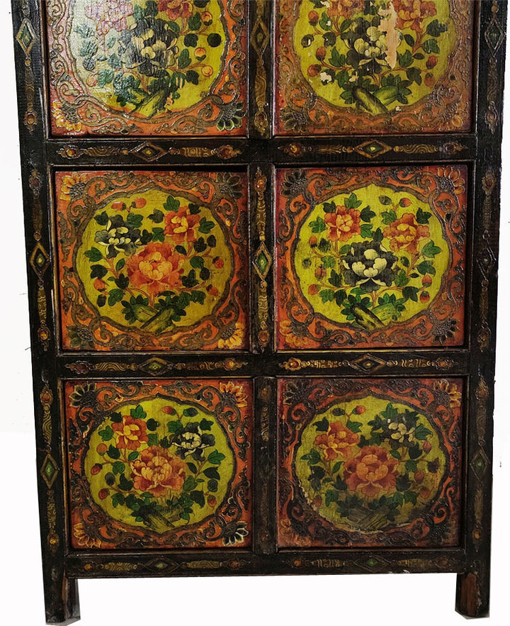 Vintage 69" Tall Tibetan 5 Compartments Cabinet