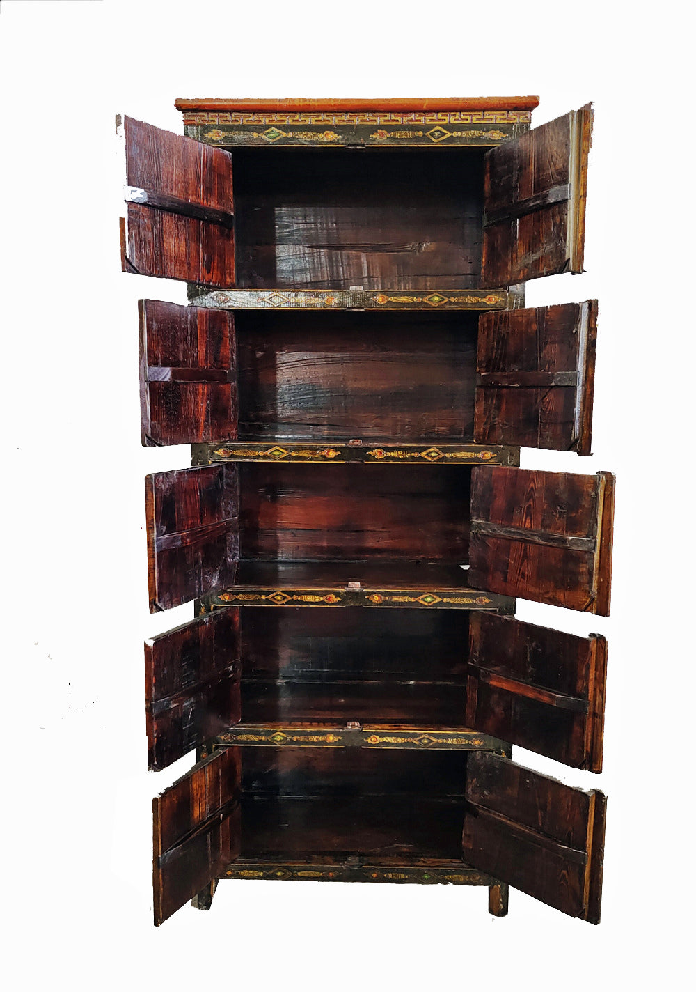Vintage 69" Tall Tibetan 5 Compartments Cabinet