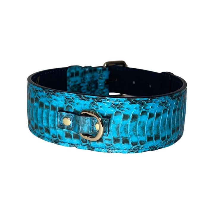 Turquoise &amp; Black Classic Snake Collar With Gold Hardware