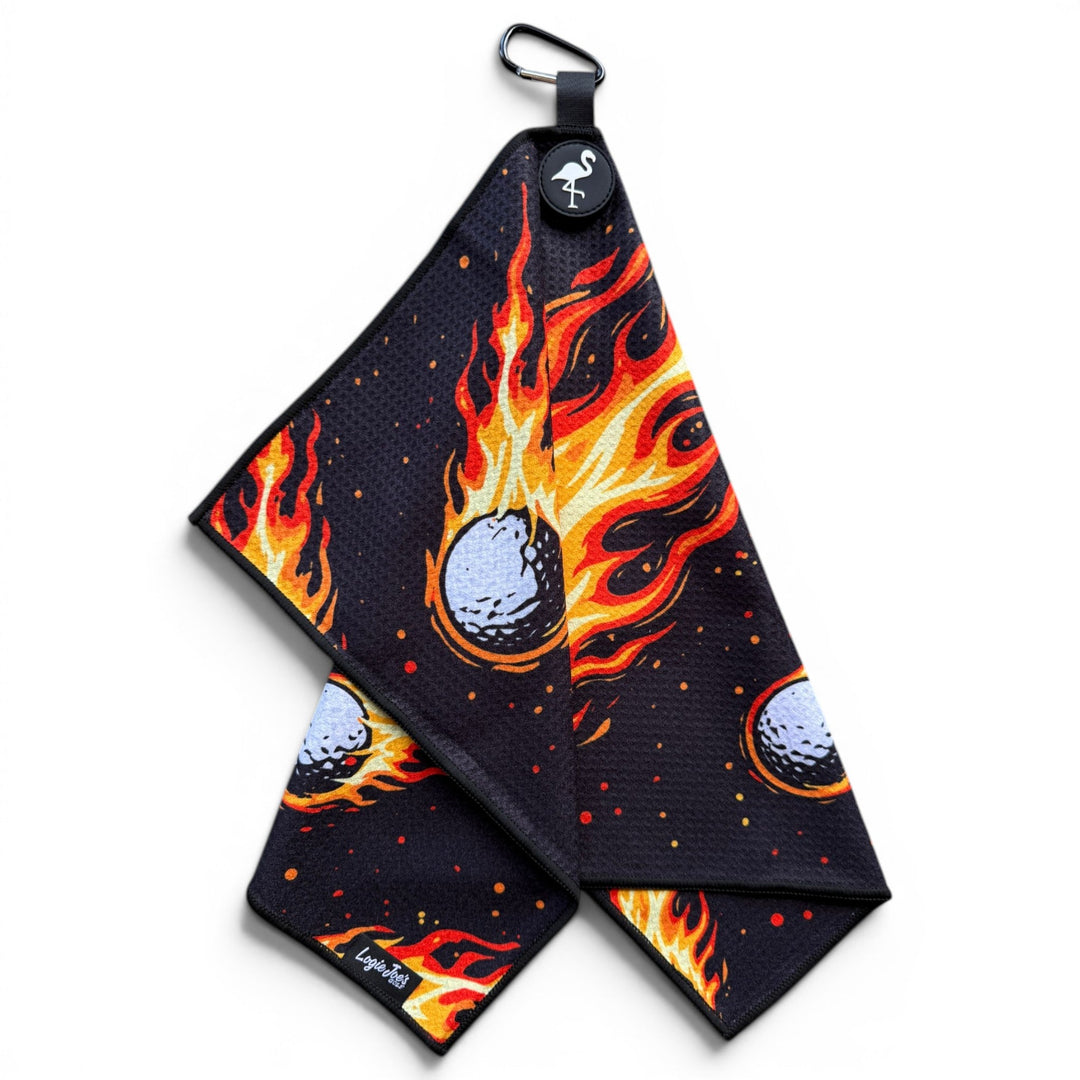 Fireball Drive Golf Towel | 24” x 16” Microfiber Towel | Magnetic Clip &amp; Carabiner | Premium Golf Accessory