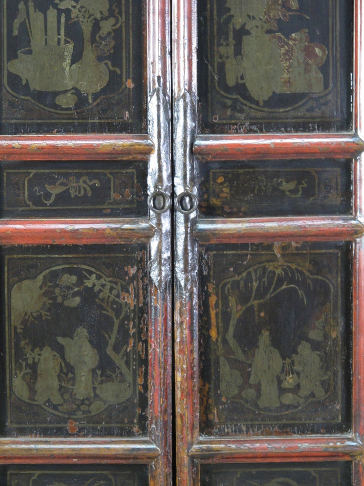 Hand Painted 80" Inch Tall Antique Chinese Cabinet