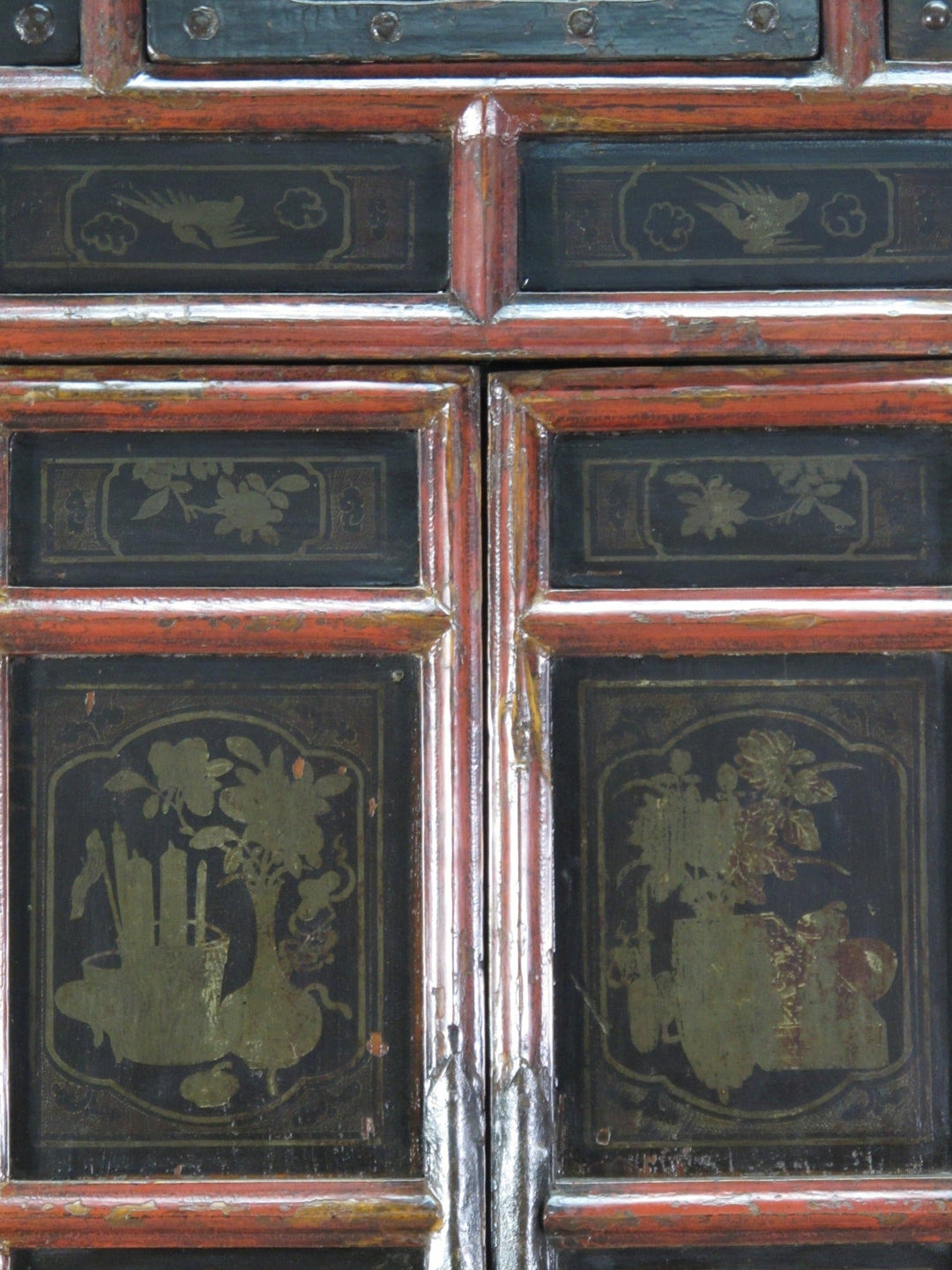 Hand Painted 80" Inch Tall Antique Chinese Cabinet