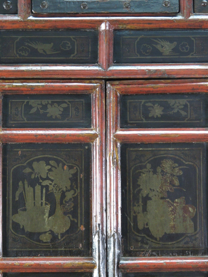 Hand Painted 80" Inch Tall Antique Chinese Cabinet