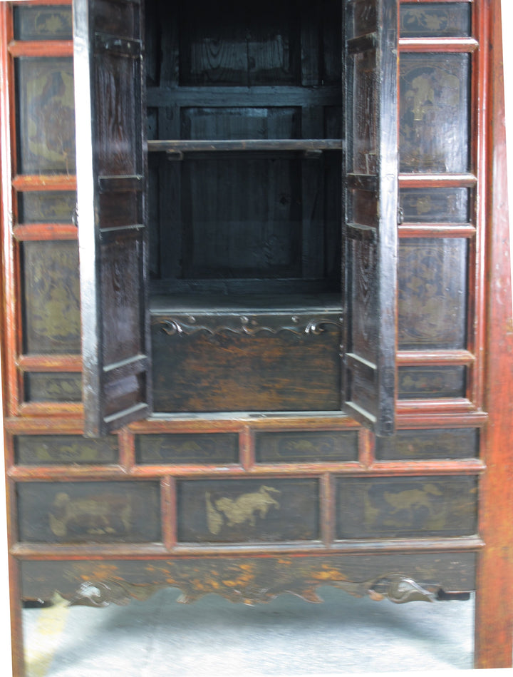 Hand Painted 80" Inch Tall Antique Chinese Cabinet