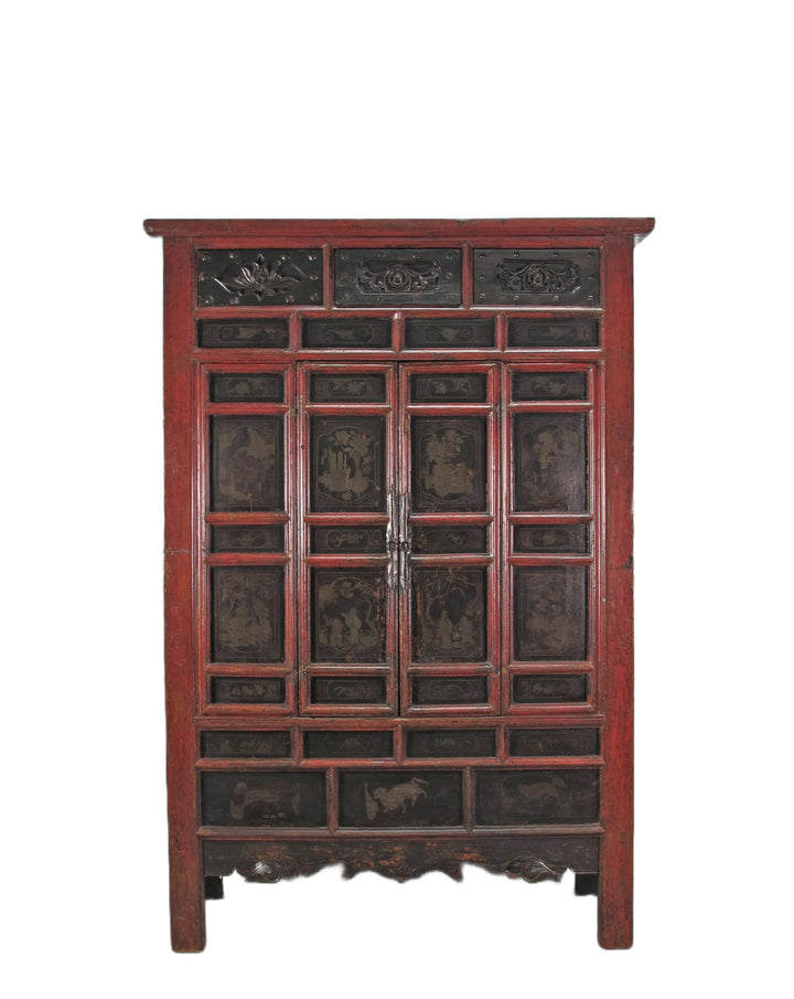 Hand Painted 80" Inch Tall Antique Chinese Cabinet
