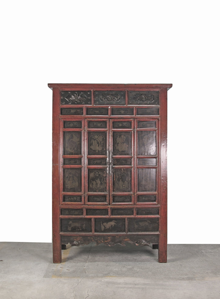 Hand Painted 80" Inch Tall Antique Chinese Cabinet