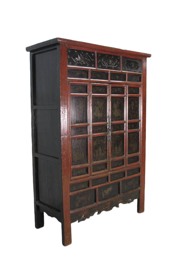 Hand Painted 80" Inch Tall Antique Chinese Cabinet